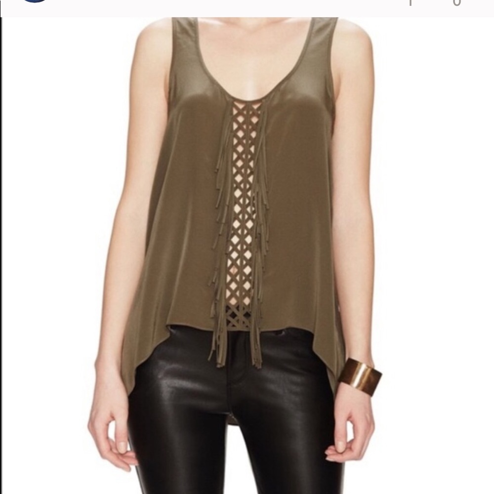 Flowy army green bcbg maxazria Mura fringe top - S